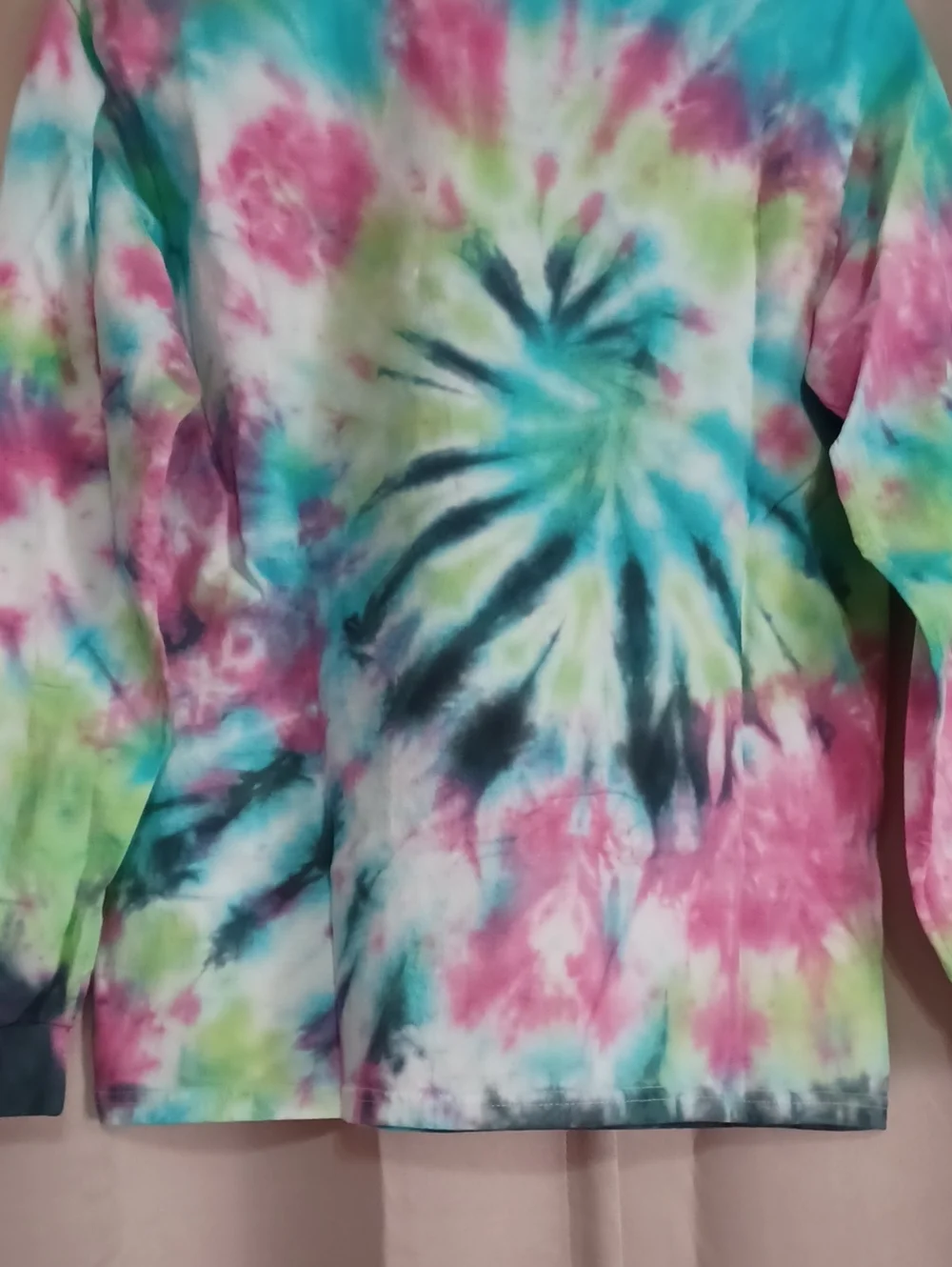 Handmade Custom Long Sleeve Spiral Tie Dye Crewneck Top Youth XL/Unisex Adult XS